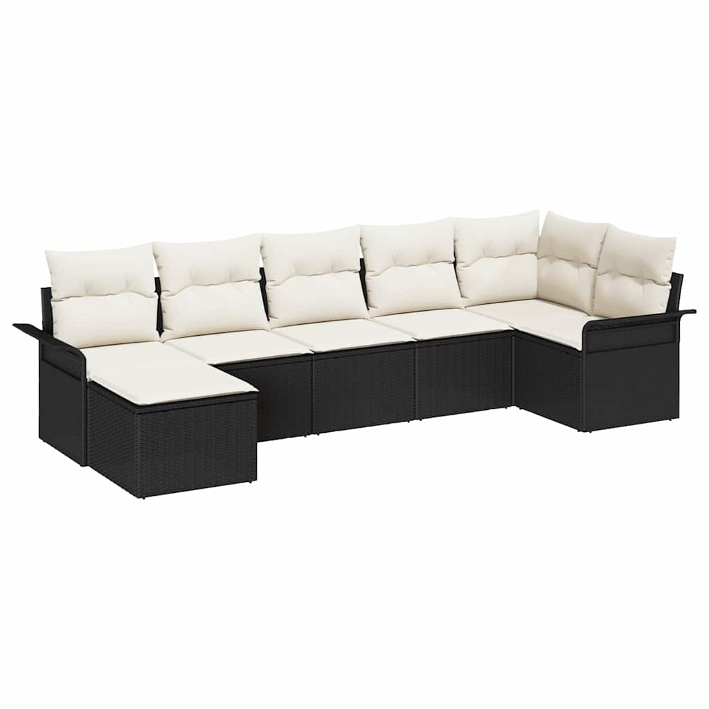Gartensofa-set mit Speicher 7 pcs Schwarz Poly-Rattan