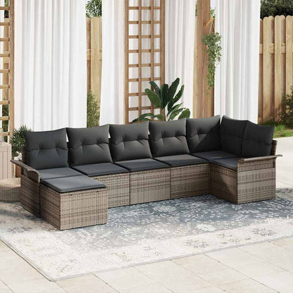 Garten-Sofa-Set mit Kissen mit Speicher 7 pcs Grau Poly Rattan