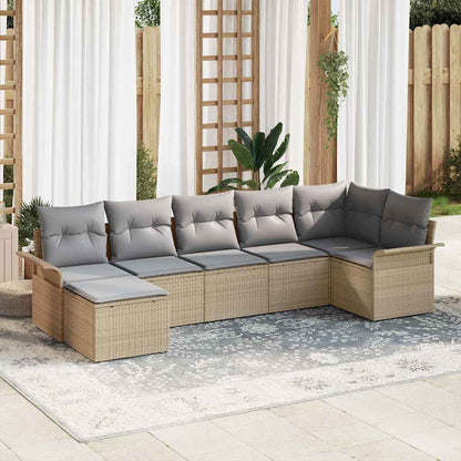 Gartensofa-set mit Speicher 7 pcs Beige Poly-Rattan