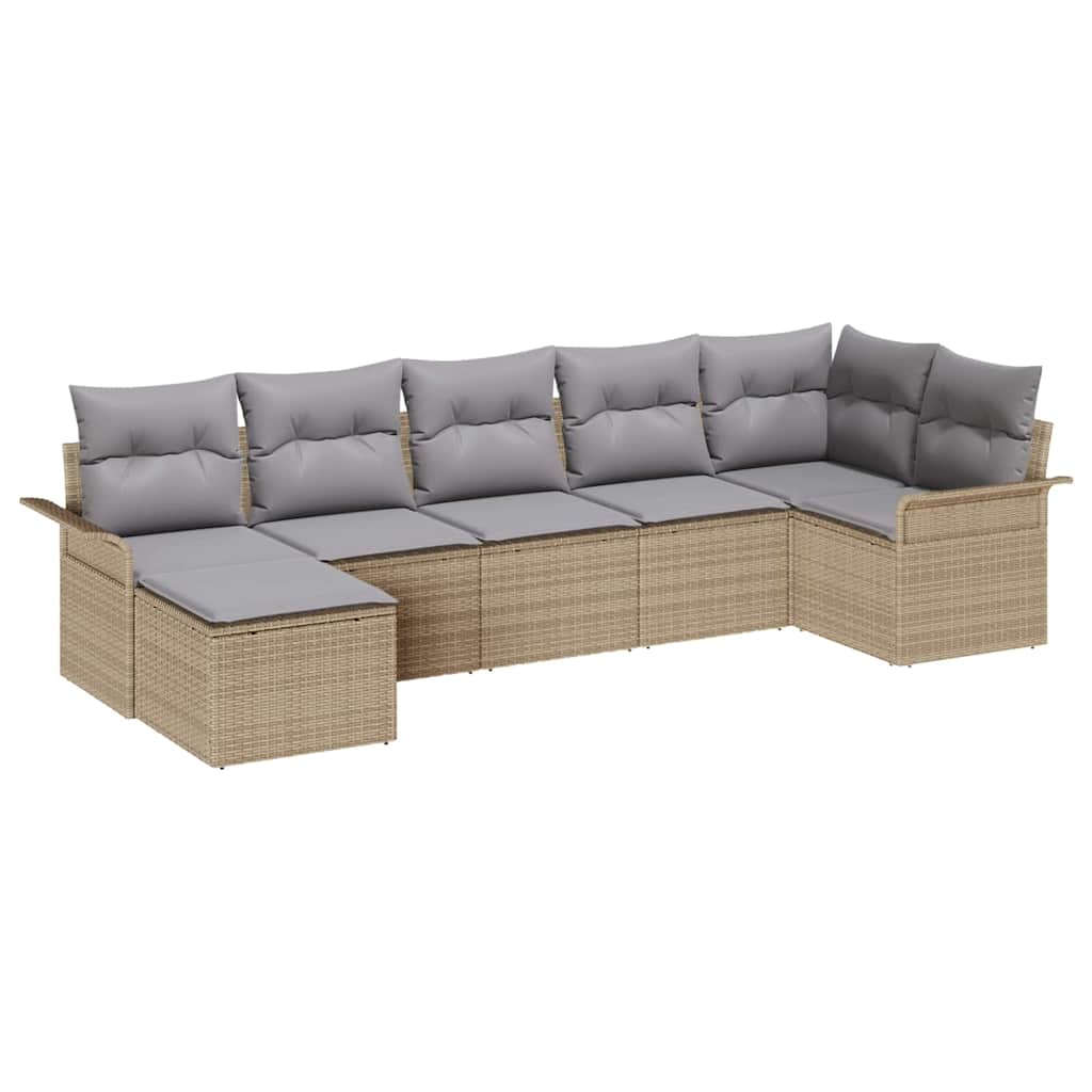 Gartensofa-set mit Speicher 7 pcs Beige Poly-Rattan