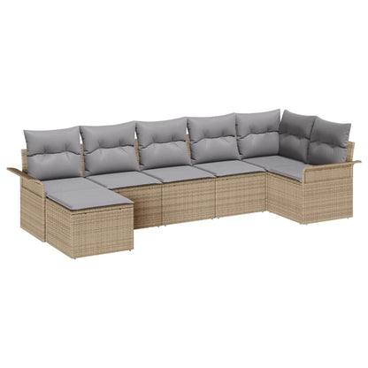 Gartensofa-set mit Speicher 7 pcs Beige Poly-Rattan