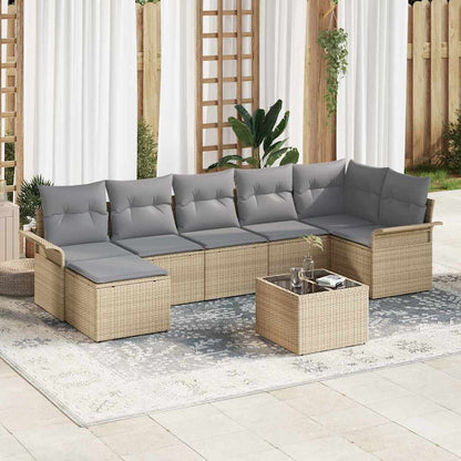 Garten-Sofa-Set mit Kissen mit Speicher 8 pcs Beige Poly Rattan