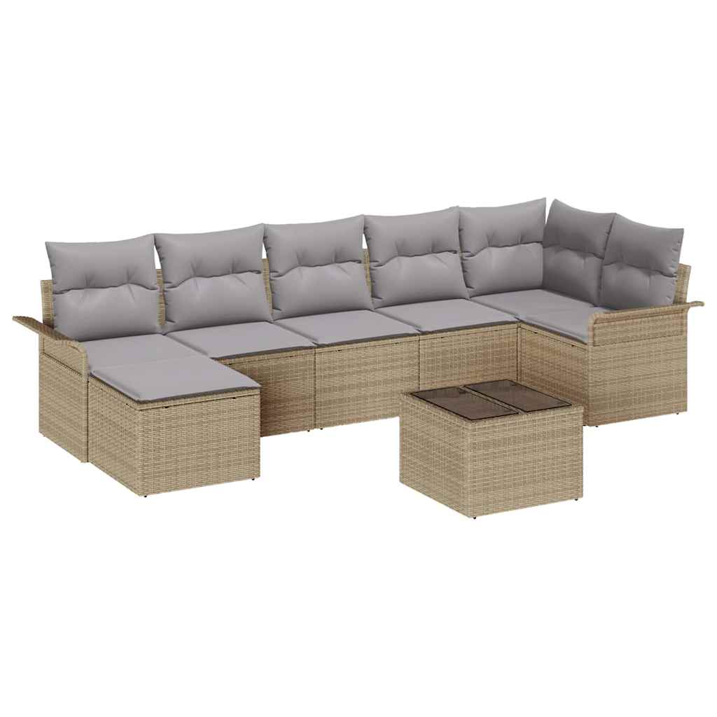 Garten-Sofa-Set mit Kissen mit Speicher 8 pcs Beige Poly Rattan