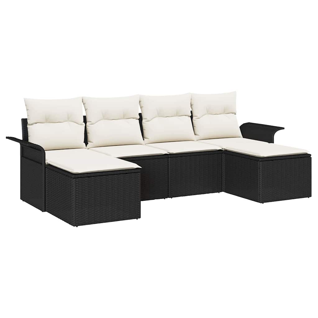 Gartensofa-set mit Speicher 6 pcs Schwarz Poly-Rattan