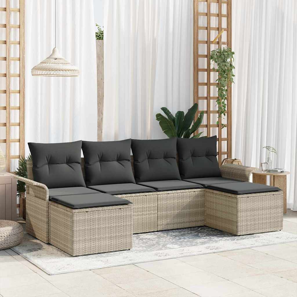 Gartensofa-set mit Speicher 6 pcs Hellgrau Poly-Rattan