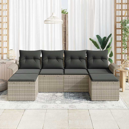 Gartensofa-set mit Speicher 6 pcs Hellgrau Poly-Rattan