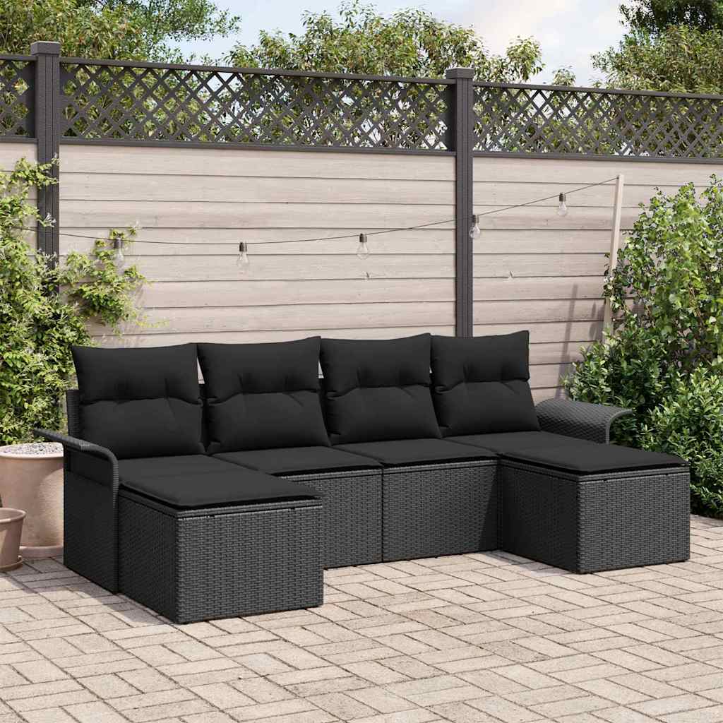 Gartensofa-set mit Speicher 6 pcs Schwarz Poly-Rattan