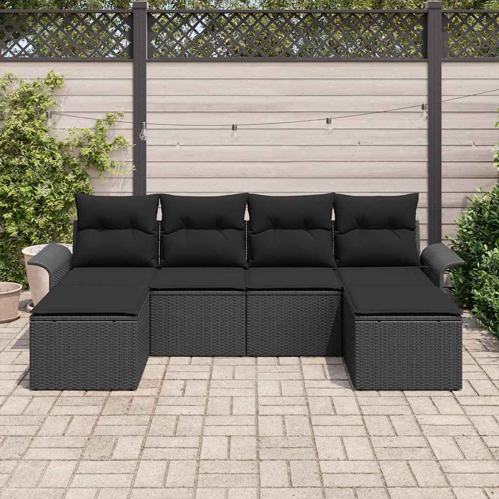 Gartensofa-set mit Speicher 6 pcs Schwarz Poly-Rattan