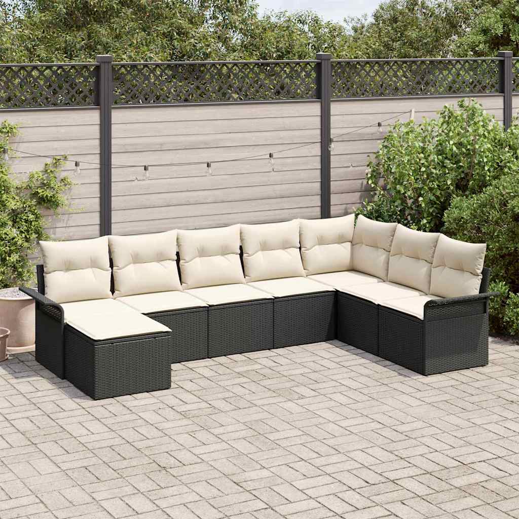 vidaXL Salon de jardin 8 pcs avec coussins Noir Résine tressée