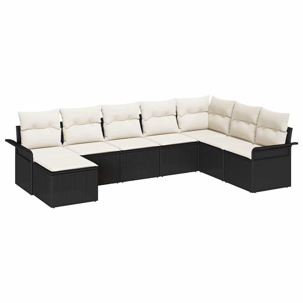 vidaXL Salon de jardin 8 pcs avec coussins Noir Résine tressée