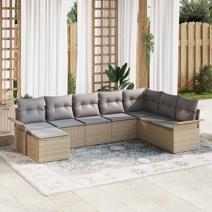 Garten-Sofa-Set mit Kissen mit Speicher 8 pcs Beige Poly Rattan