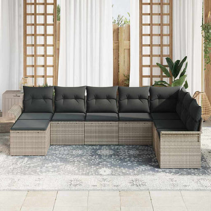vidaXL Garten-Sofa-Set mit Kissen 8 pcs Hellgrau Poly Rattan