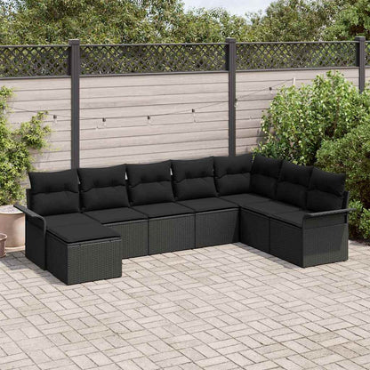 Garten-Sofa-Set mit Kissen 8 pcs Schwarz Poly Rattan