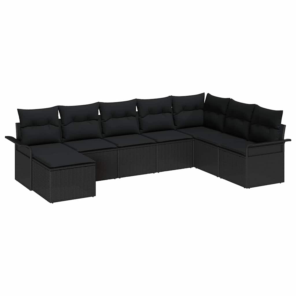 Garten-Sofa-Set mit Kissen 8 pcs Schwarz Poly Rattan