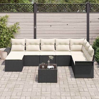 Garten-Sofa-Set mit Kissen mit Speicher 9 pcs Braun Poly Rattan