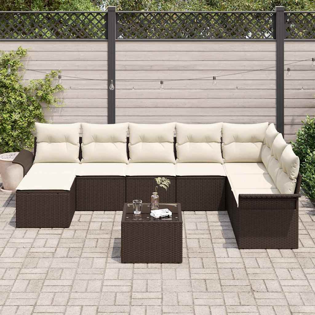 vidaXL Garten-Sofa-Set mit Kissen mit Speicher 9 pcs Grau Poly Rattan