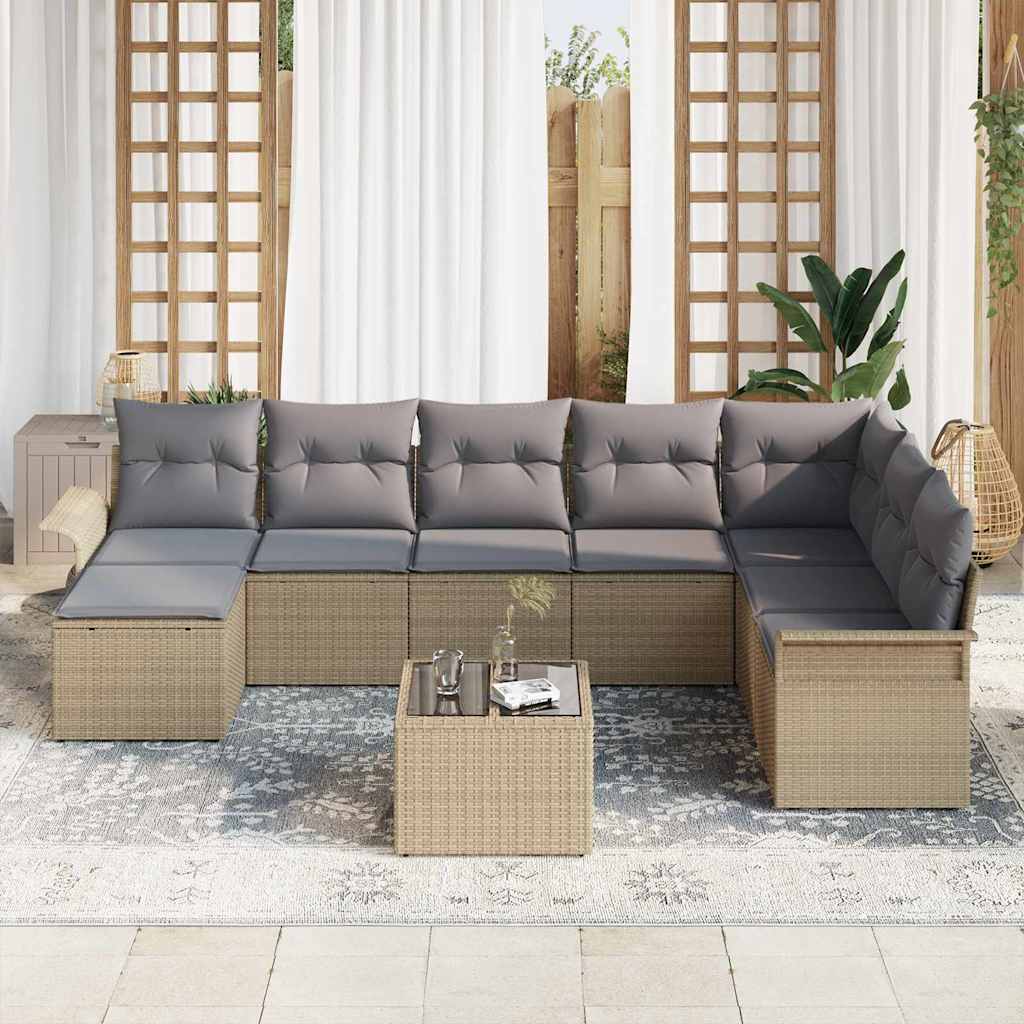 vidaXL Garten-Sofa-Set mit Kissen 9 pcs Schwarz Poly Rattan