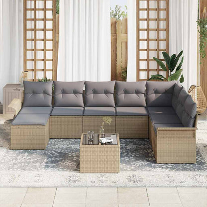 vidaXL Garten-Sofa-Set mit Kissen 9 pcs Schwarz Poly Rattan
