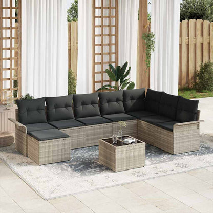 vidaXL Garten-Sofa-Set mit Kissen mit Speicher 9 pcs Grau Poly Rattan