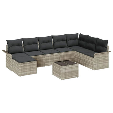 vidaXL Garten-Sofa-Set mit Kissen mit Speicher 9 pcs Grau Poly Rattan