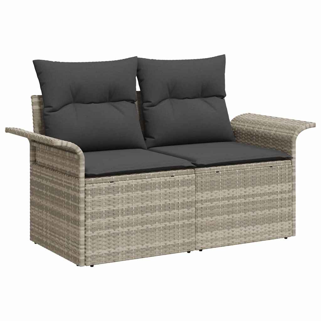 vidaXL Garten-Sofa-Set mit Kissen mit Speicher 9 pcs Grau Poly Rattan