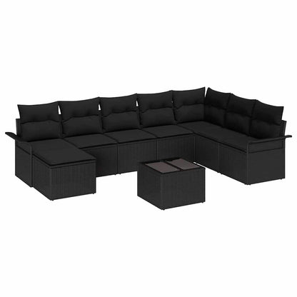 vidaXL Garten-Sofa-Set mit Kissen mit Speicher 9 pcs Beige Poly Rattan