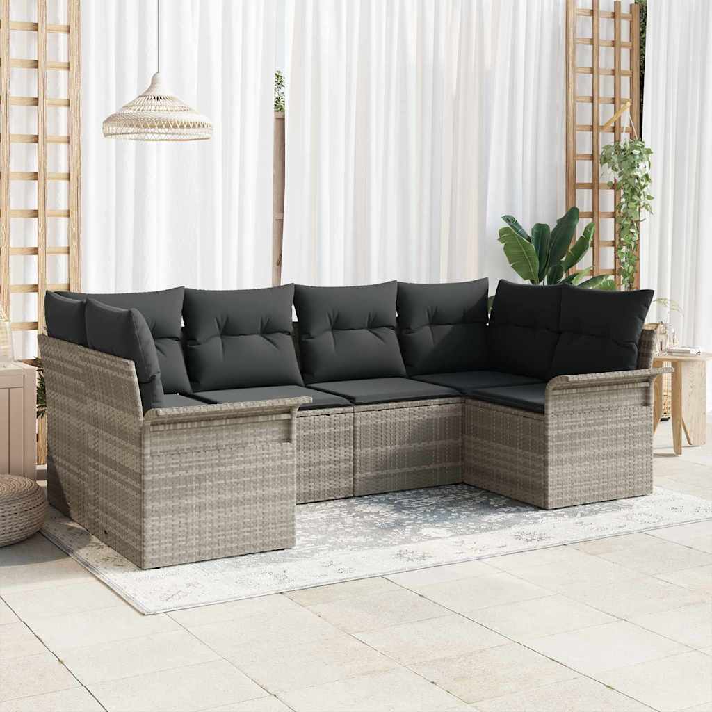 Garten-Sofa-Set mit Kissen 6 pcs Hellgrau Poly Rattan