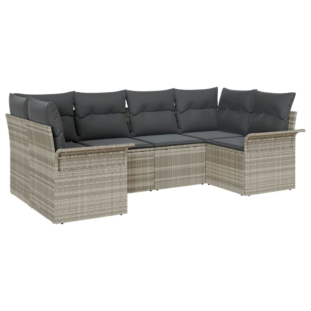 Garten-Sofa-Set mit Kissen 6 pcs Hellgrau Poly Rattan