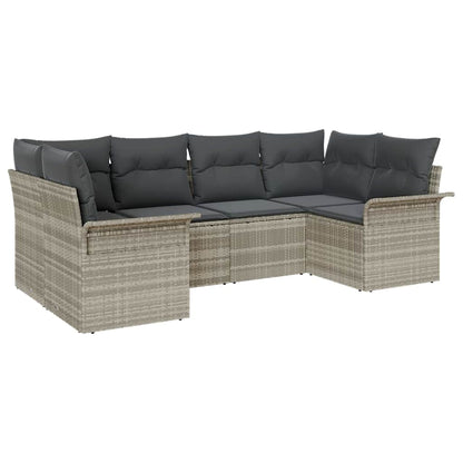 Garten-Sofa-Set mit Kissen 6 pcs Hellgrau Poly Rattan