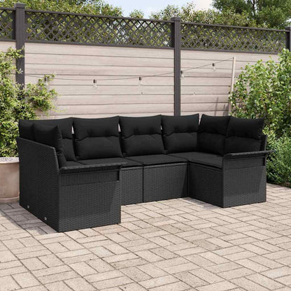 Garten-Sofa-Set mit Kissen 6 pcs Schwarz Poly Rattan