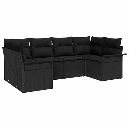Garten-Sofa-Set mit Kissen 6 pcs Schwarz Poly Rattan