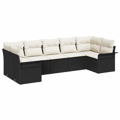 Garten-Sofa-Set mit Kissen 7 pcs Schwarz Poly Rattan