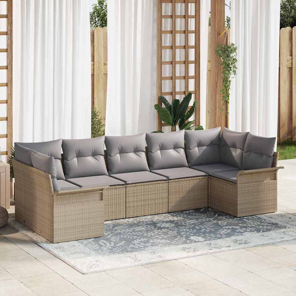 Garten-Sofa-Set mit Kissen mit Speicher 7 pcs Beige Poly Rattan