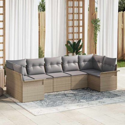 Garten-Sofa-Set mit Kissen mit Speicher 7 pcs Beige Poly Rattan