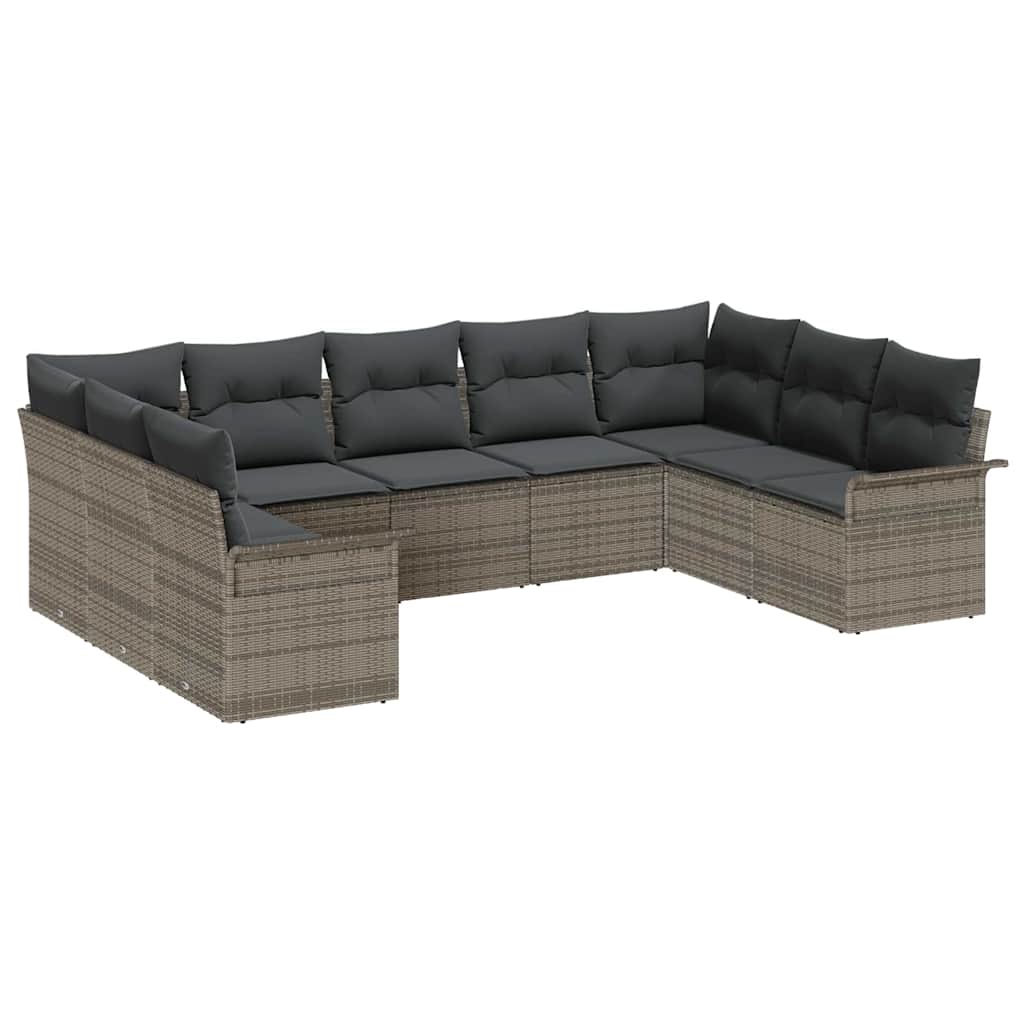 Gartensofa-set mit Speicher 9 pcs Grau Poly-Rattan