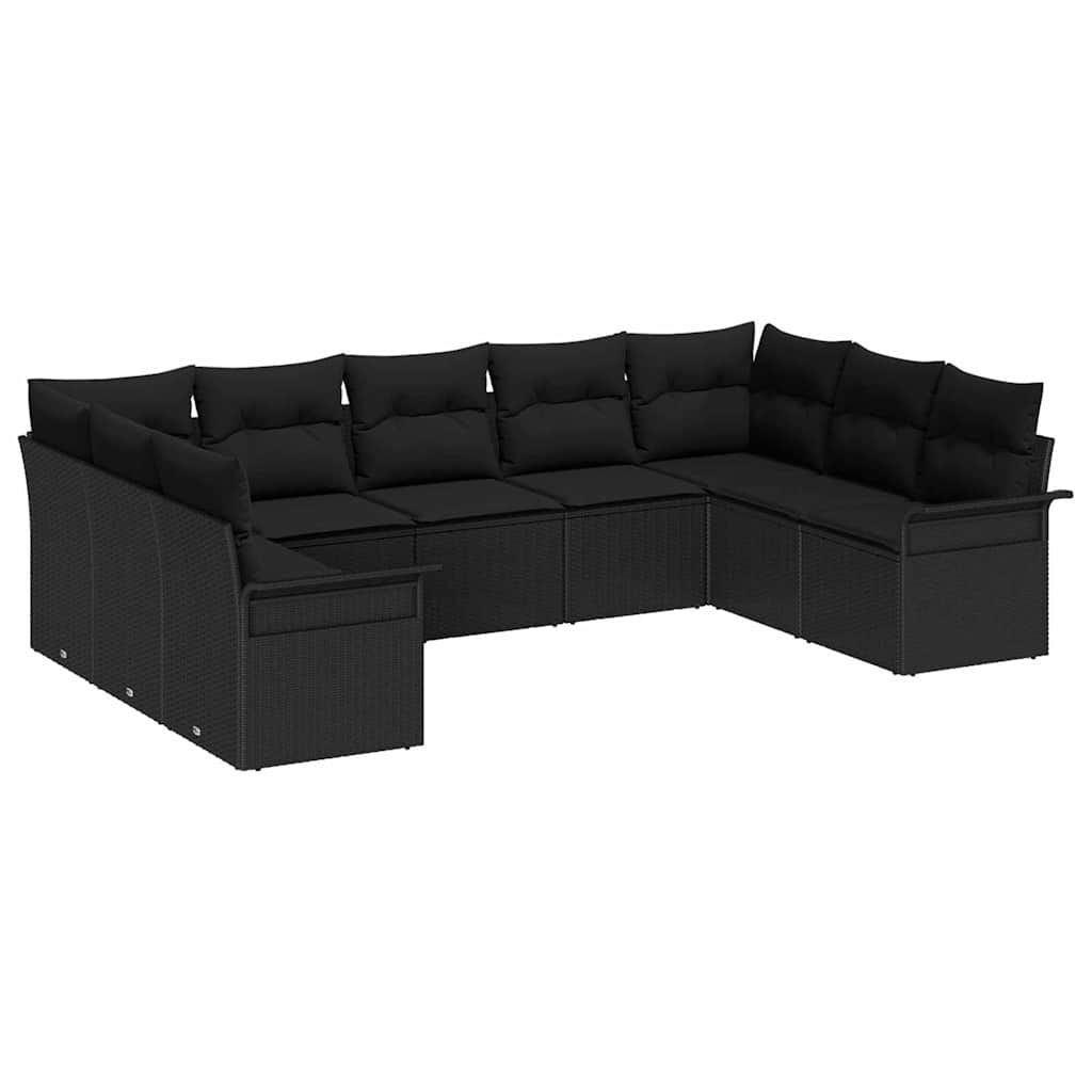 Gartensofa-set mit Speicher 9 pcs Schwarz Poly-Rattan