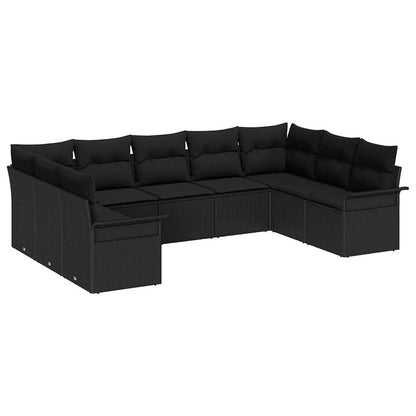 Gartensofa-set mit Speicher 9 pcs Schwarz Poly-Rattan