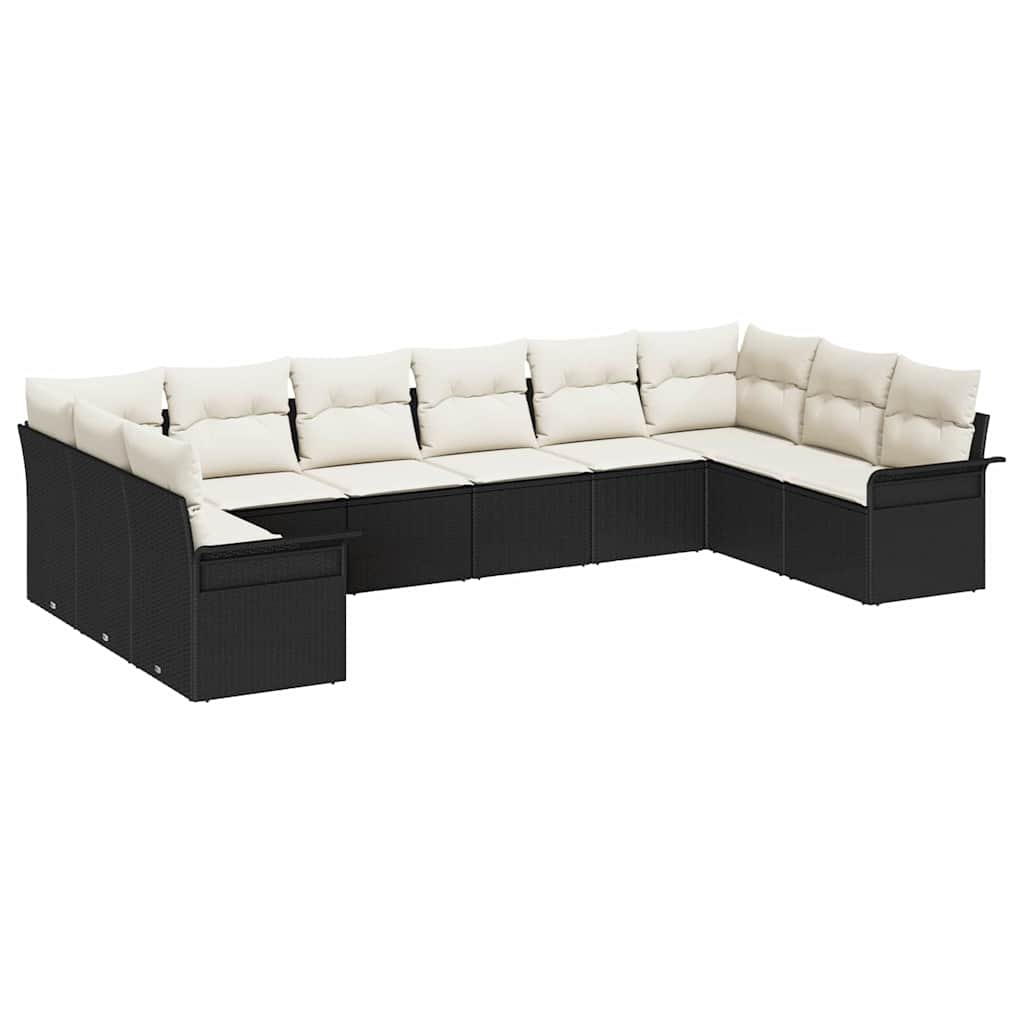 Gartensofa-set mit Speicher 10 pcs Schwarz Poly-Rattan