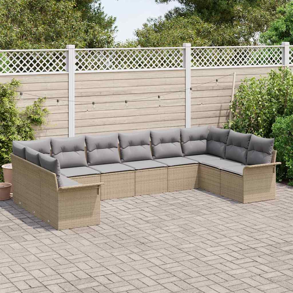 Gartensofa-set mit Speicher 10 pcs Beige Poly-Rattan