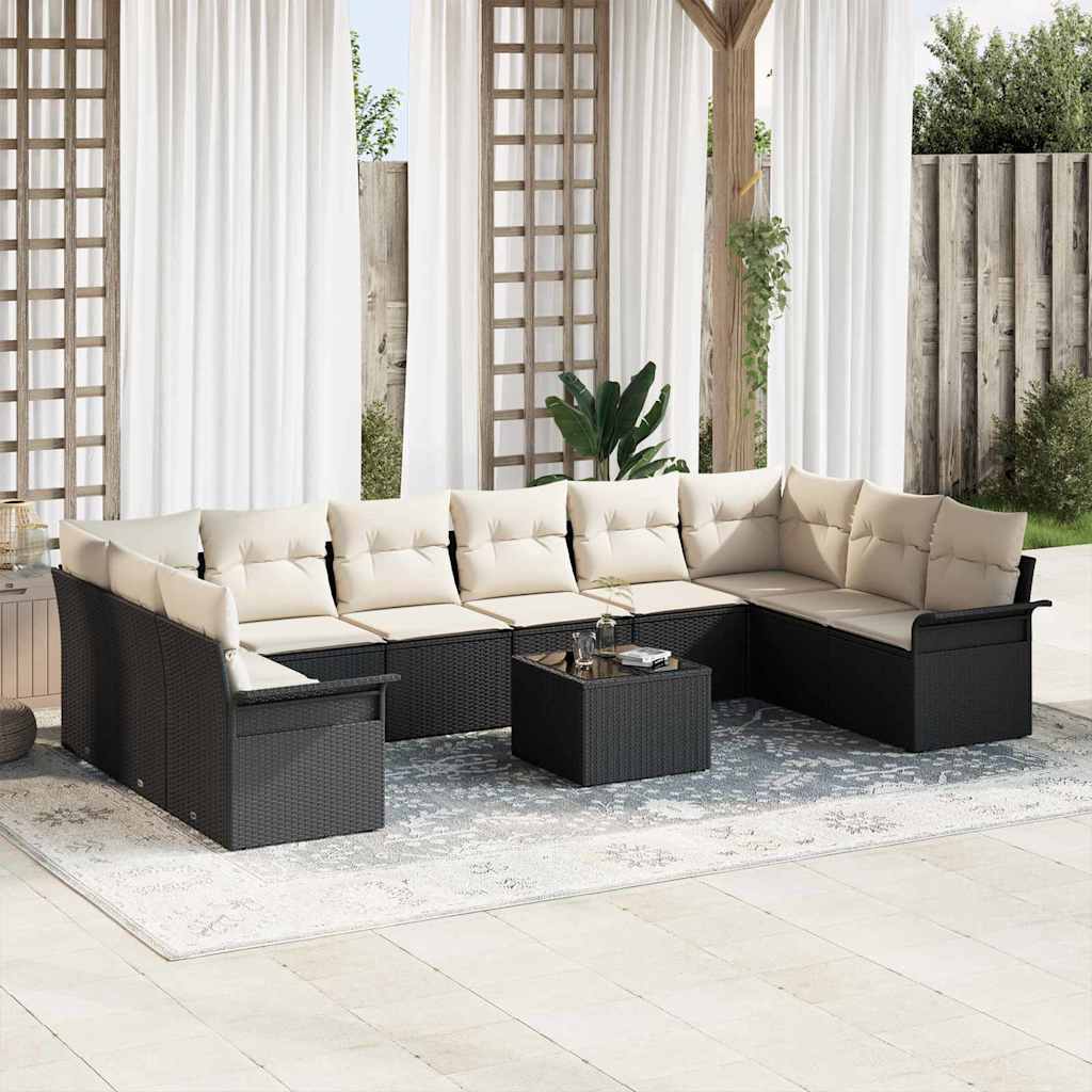 Gartensofa-set mit Speicher 11 pcs Braun Poly-Rattan