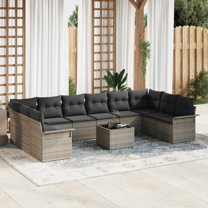 Gartensofa-set mit Speicher 11 pcs Schwarz Poly-Rattan