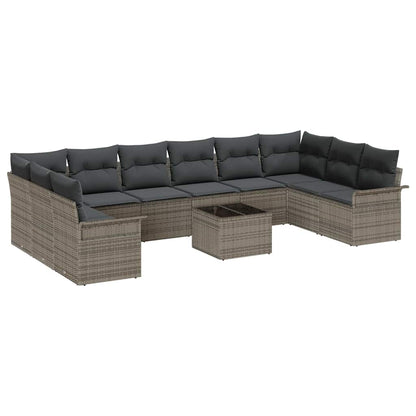 Gartensofa-set mit Speicher 11 pcs Schwarz Poly-Rattan