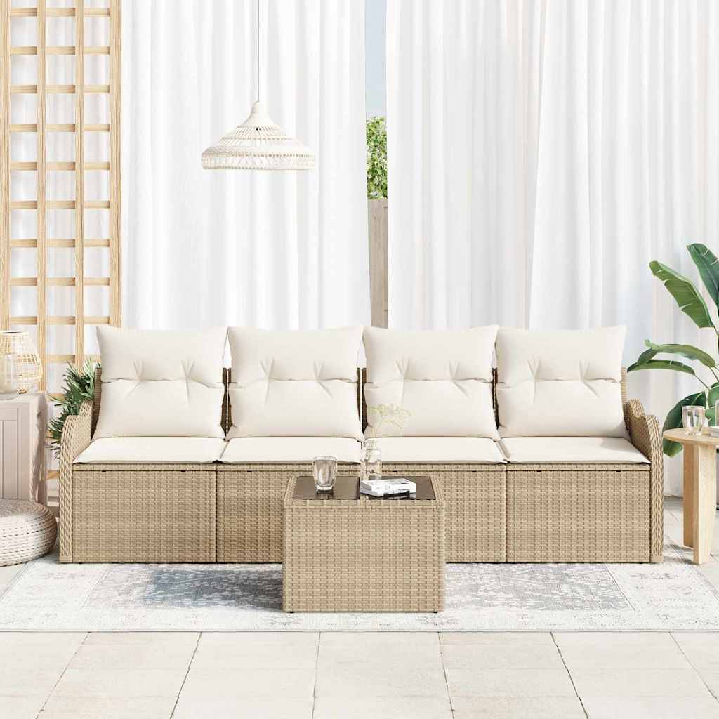 Garten-Sofa-Set mit Kissen mit Speicher 5 pcs Beige und Creme