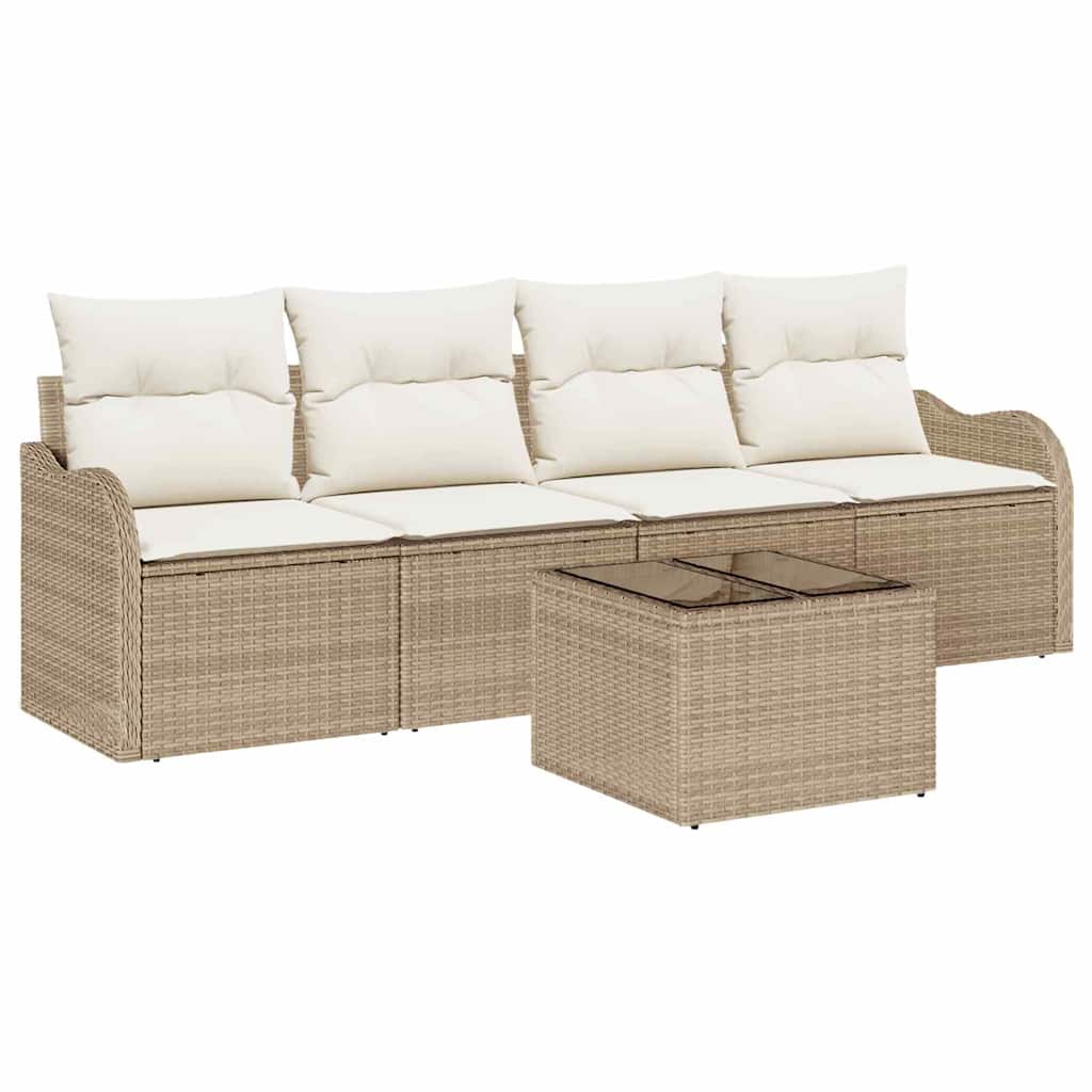 Garten-Sofa-Set mit Kissen mit Speicher 5 pcs Beige und Creme