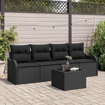 Gartensofa-set mit Speicher 5 pcs Schwarz Poly-Rattan