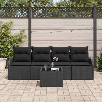 Gartensofa-set mit Speicher 5 pcs Schwarz Poly-Rattan