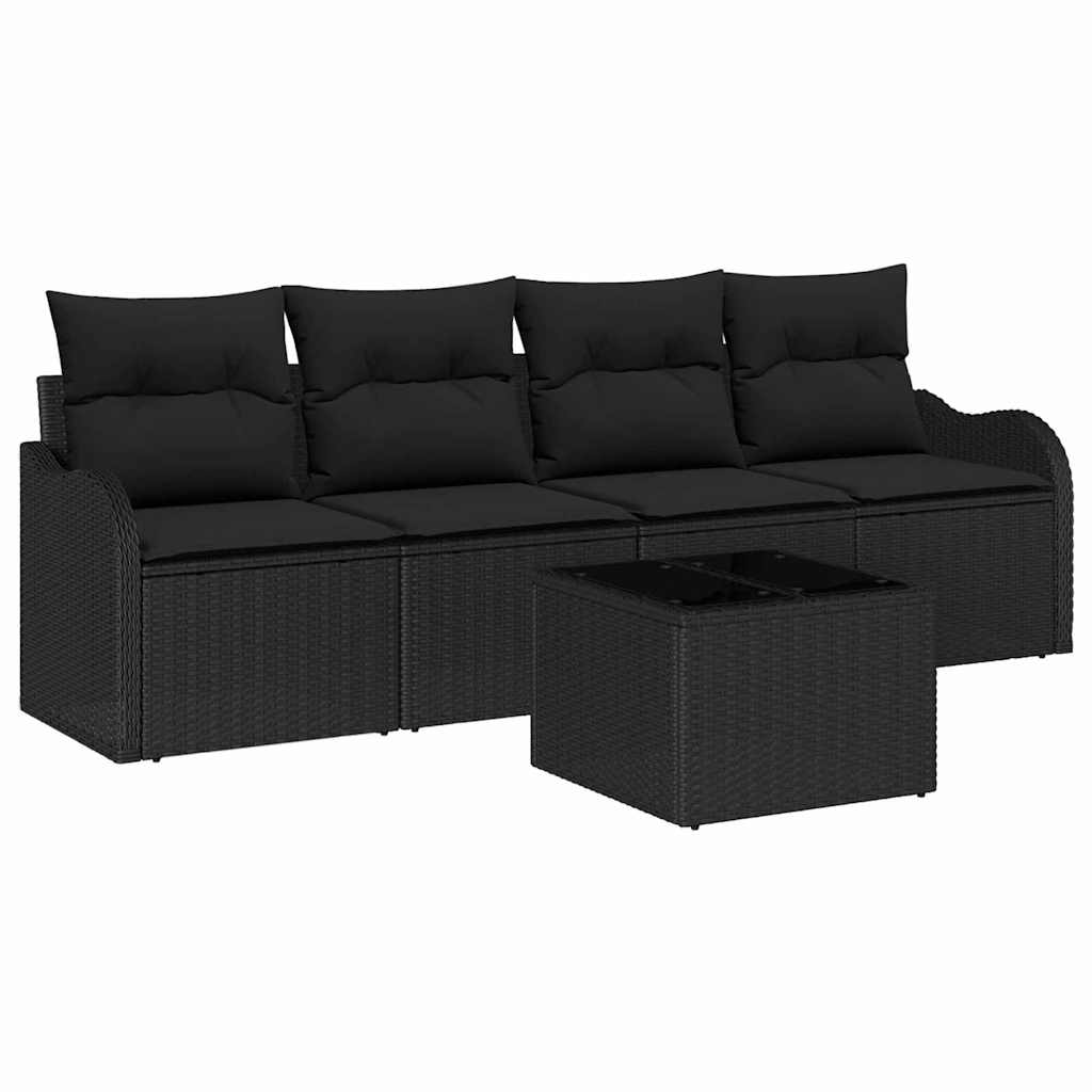 Gartensofa-set mit Speicher 5 pcs Schwarz Poly-Rattan