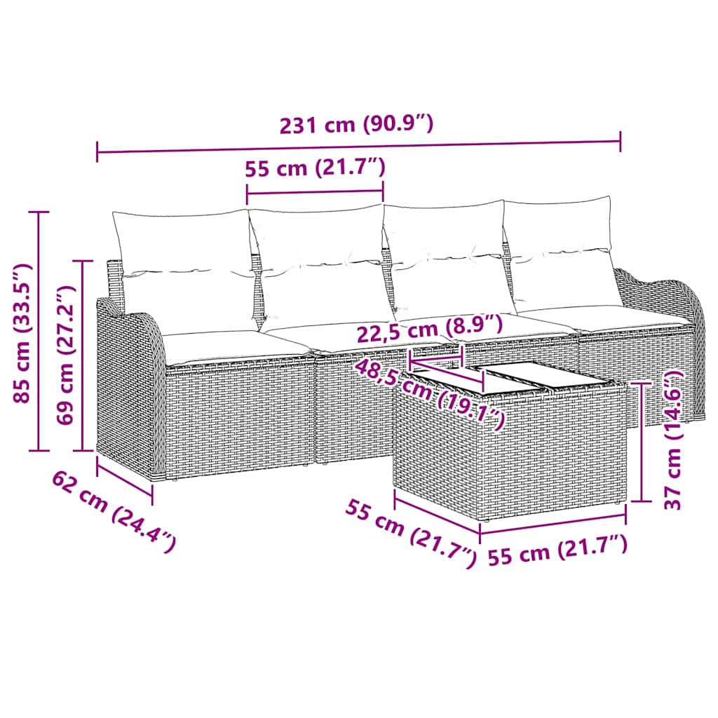 Gartensofa-set mit Speicher 5 pcs Schwarz Poly-Rattan