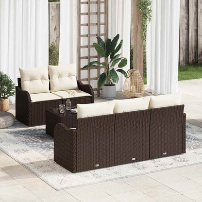 Garten-Sofa-Set mit Kissen mit Speicher 6 pcs Braun und Creme