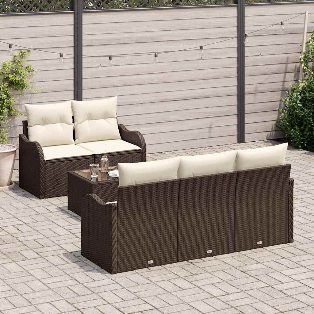 Garten-Sofa-Set mit Kissen mit Speicher 6 pcs Braun und Creme